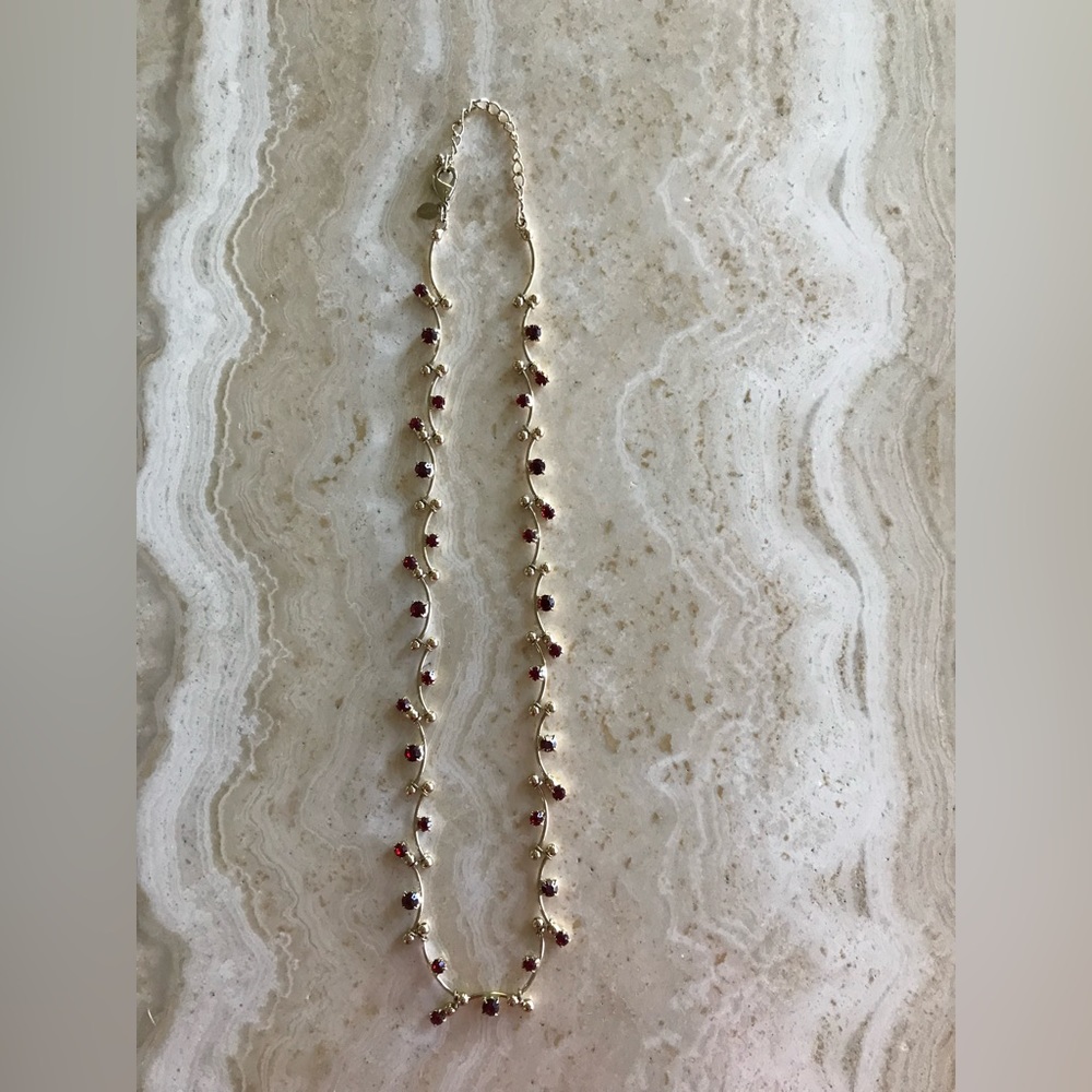 MONET TAG GOLD TONE AND GARNET RHINESTONE SPARKLING NECKLACE